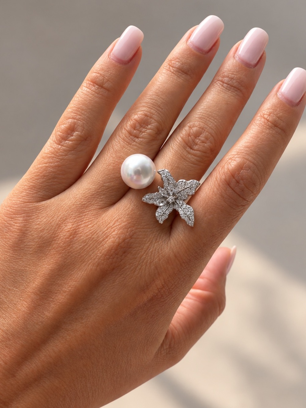 Elegant Floral Pearl Ring